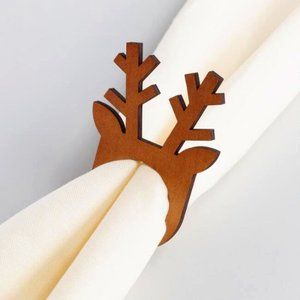 Last One!🎄NWT World Market Christmas Wood Reinder Napkin Rings - Set of 8